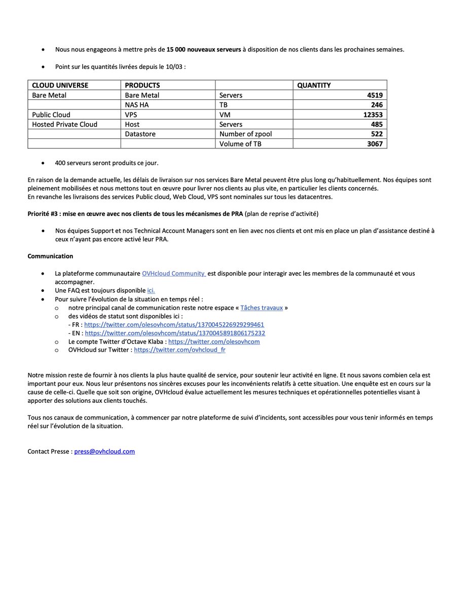 18-03-2021 - Datacentre de Strasbourg
➡️ Suivi de la situation : ovh.com/fr/news/presse…
➡️ Notre FAQ dédiée : help.ovhcloud.com/fr/faq/strasbo…