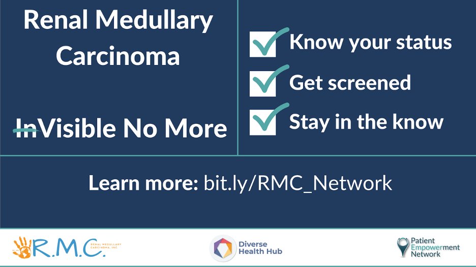 Renal Medullary Carcinoma can be succumbed to in as little as one year. With such an aggressive path, why aren’t we seeing more research? 

#InvisibleNoMore #ENDRMC #SeeRMC #RareButNOTInvisible