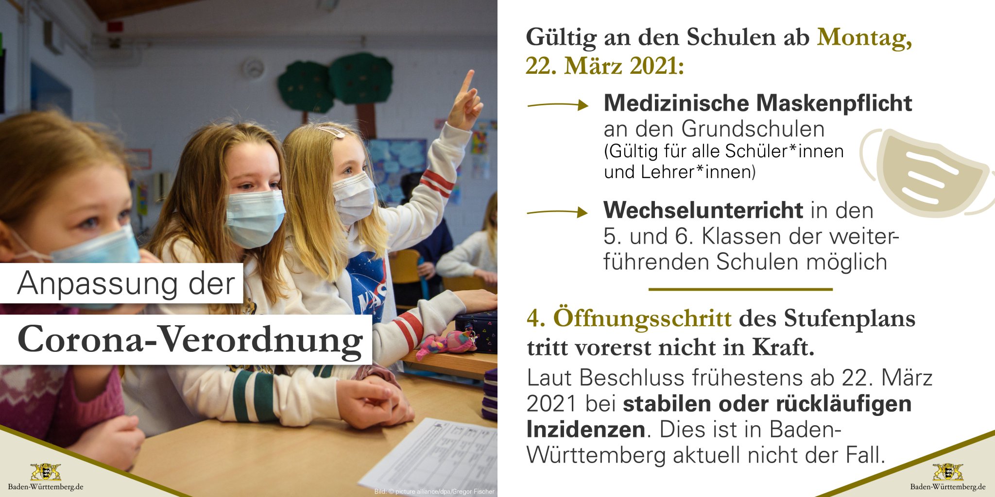 Landesregierung Bw On Twitter Ab Montag 22 Marz Gibt Es In Badenwurttemberg Eine Maskenpflicht An Grundschulen Fur Weiterfuhrende Schulen Wird Wechselunterricht Ermoglicht Aufgrund Des Steigenden Inzidenzwert S Setzt Das Land Den 4