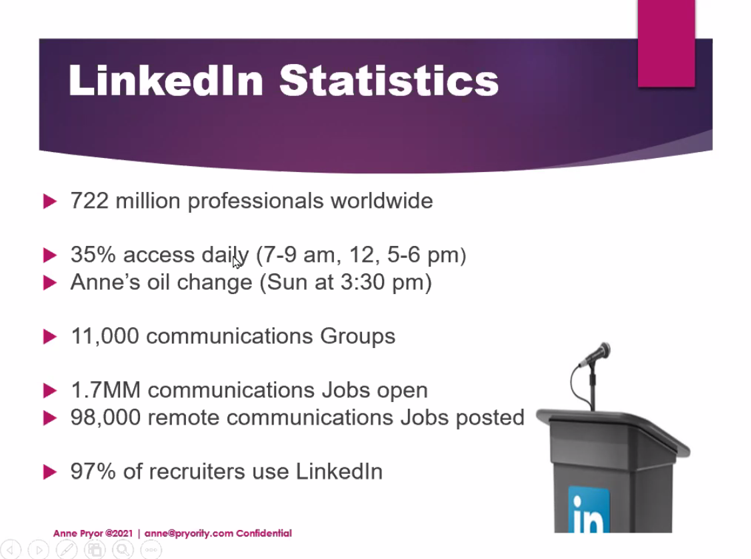 Some amazing LinkedIn stats from "Optimize Your Influence on LinkedIn &amp; Online" with <a href="/AnnePryor/">Anne Pryor</a> <a href="/iabcmn/">IABC Minnesota</a> #ConvergenceSummit