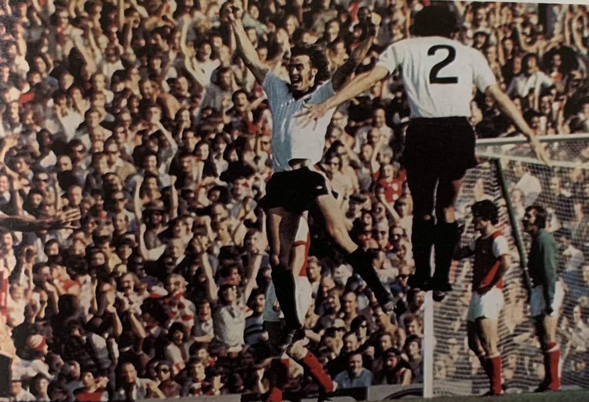 Paul Cheesley and Gerry Sweeney celebrate <a href="/BristolCity/">Bristol City FC</a> 1st Div 1 goal for 65 years , a Cheesley header at Highbury in Aug 1976 in a 1-0 win.