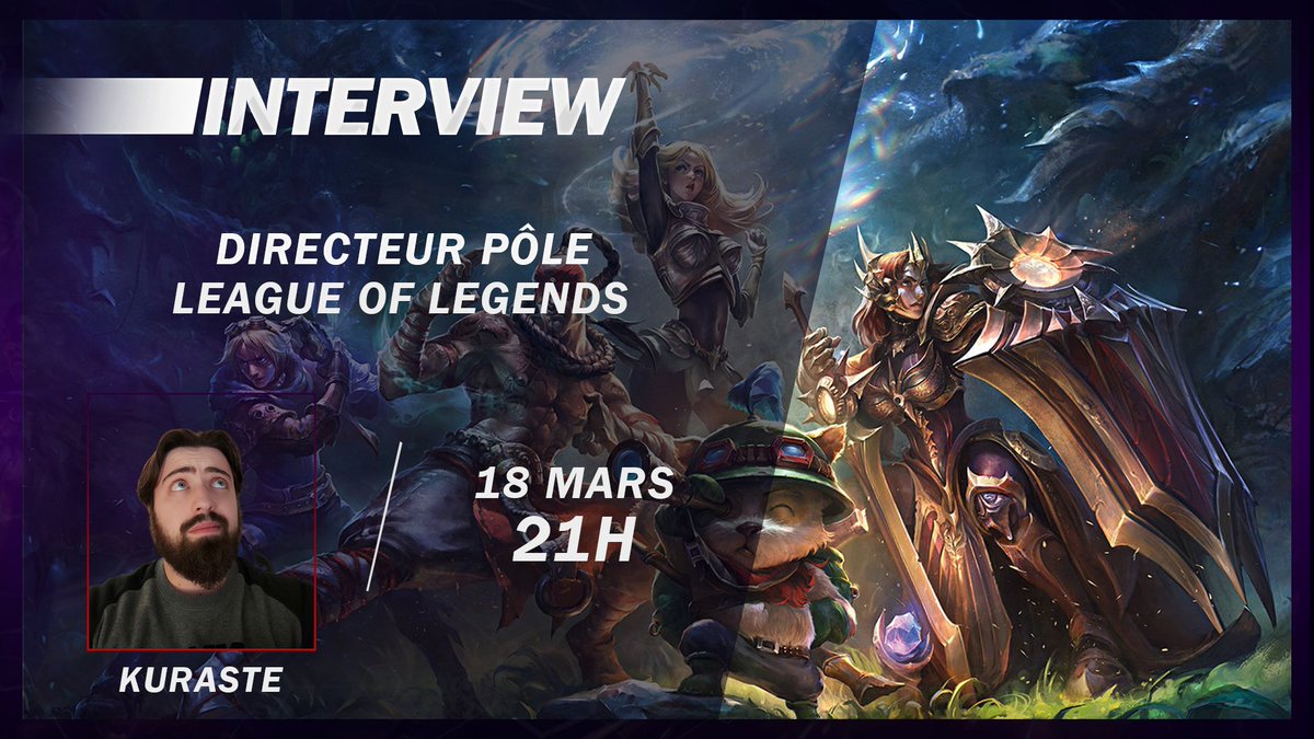 🎙️ PROGRAMME INTERVIEW 🎙️

Ce soir, pour notre deuxième émission d'interview.
Nous partons chez <a href="/kuraste_/">Kuraste</a> notre directeur pôle #LeagueOfLegends avec <a href="/Nicolas90954134/">Nicolas Germain</a>.

Venez lui pauser des questions sur notre chaîne web tv en direct à parti de 21h ici 👇

twitch.tv/invision_esport