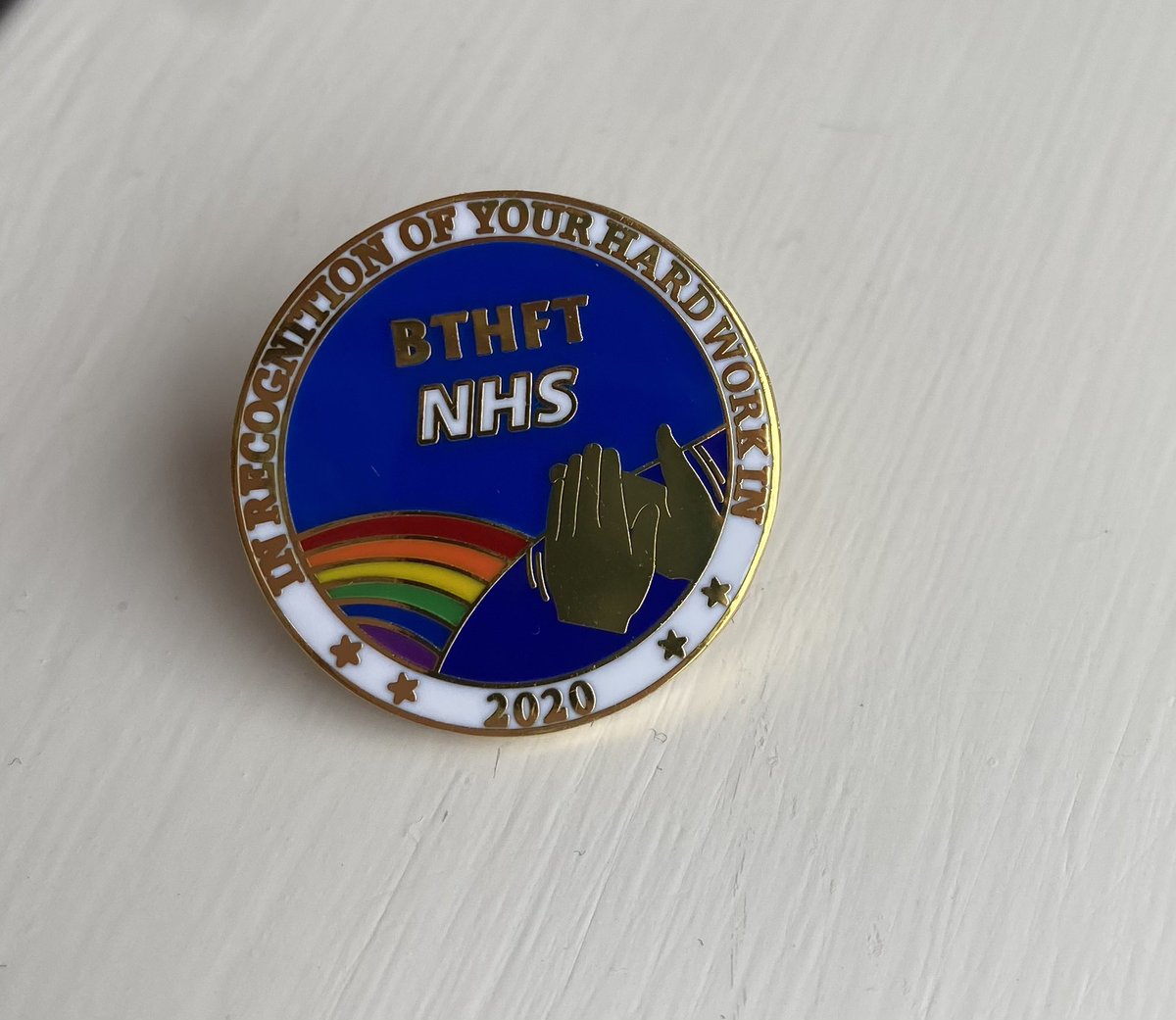 bethcharlesOT's tweet photo. Proud of everyone working through the pandemic and love my little badge #bthft #pandemic #nhs #OT https://t.co/nPZueekGrV