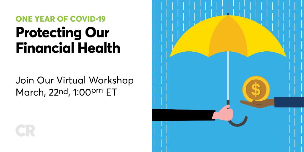 Consumer Reports Advocacy (@cradvocacy) on Twitter photo Join our webinar on Monday, March 22nd at 1pm ET with <a href="/NACAdvocate/">NACA</a>, <a href="/ConsumerFed/">Consumer Federation of America</a>, <a href="/RealBankReform/">AFR</a>, and <a href="/MomsRising/">MomsRising</a> where we highlight the effects of the COVID-19 pandemic one year later, and how we can emerge financially resilient. RSVP now: action.consumerreports.org/webinar_202103… Join our webinar on Monday, March 22nd at 1pm ET with <a href="/NACAdvocate/">NACA</a>, <a href="/ConsumerFed/">Consumer Federation of America</a>, <a href="/RealBankReform/">AFR</a>, and <a href="/MomsRising/">MomsRising</a> where we highlight the effects of the COVID-19 pandemic one year later, and how we can emerge financially resilient. RSVP now: action.consumerreports.org/webinar_202103…