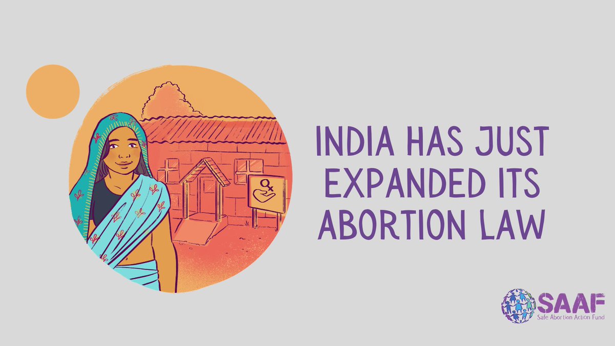 Illustration of young woman in front of health care centre and the text reads: India has just expanded its abortion law