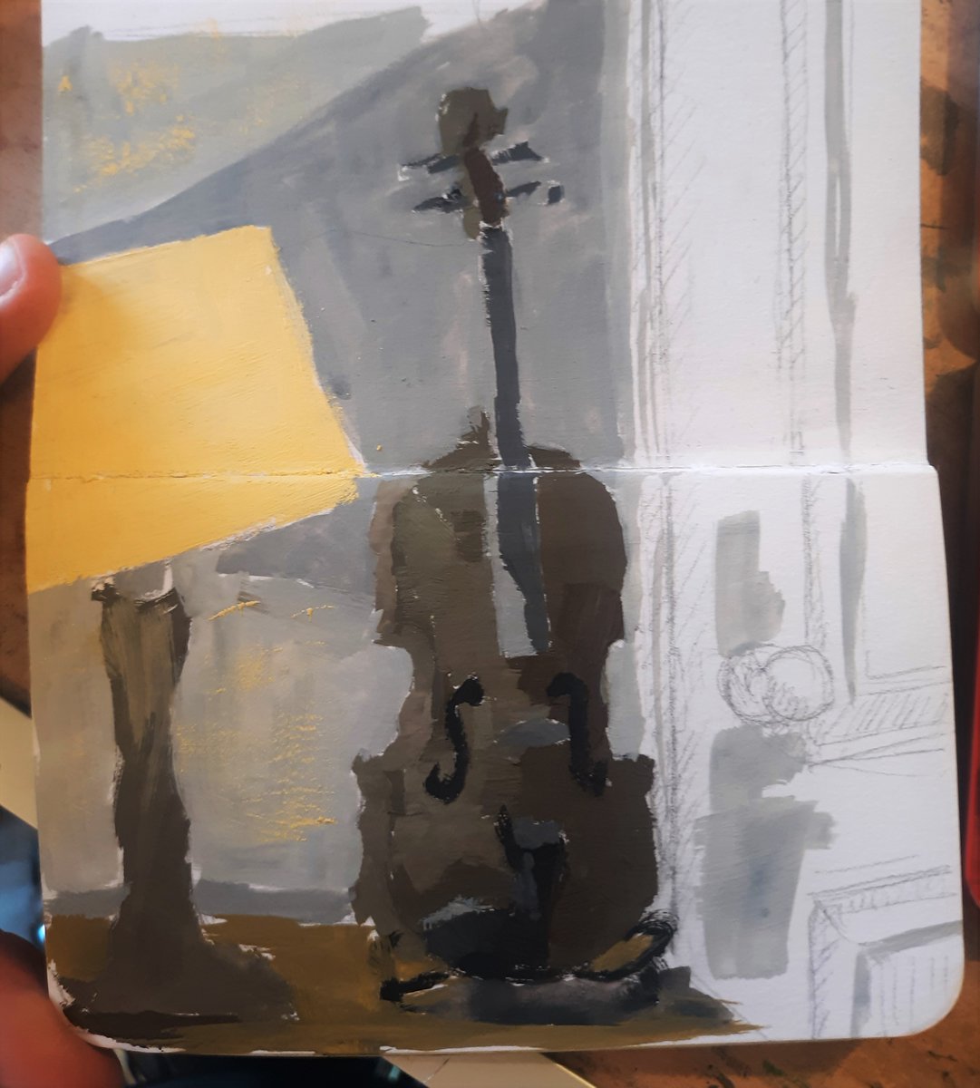 DicksonJanda's tweet photo. Violin Study, gouache in my notebook. Drawn from life. 
#lifedrawing #violin #violindrawing #violinart #musicart #gouache #oilpainting #notebook #notebookdrawing #notebookpainting #dicksonjanda https://t.co/yMkmeGWp01