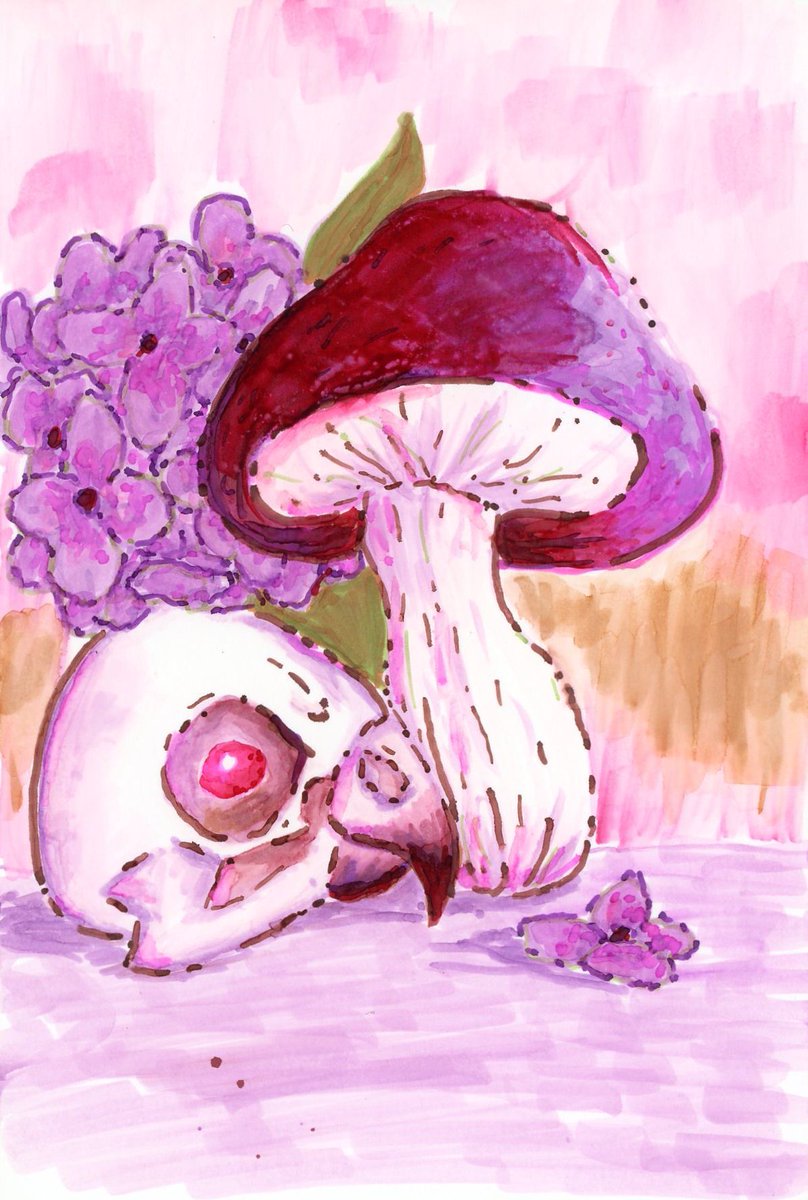 Valhallaariane's tweet image. You should have HEARD the audible squeal I made when I got my @getsketchbox this month!!! Took heavy inspo from @alekivz &apos;s cute print!! I went with a parakeet skull instead of a covid skull. It was SO FUN! #sketchboxmarch #sketchbox #copicmarkers #illustration #birbs