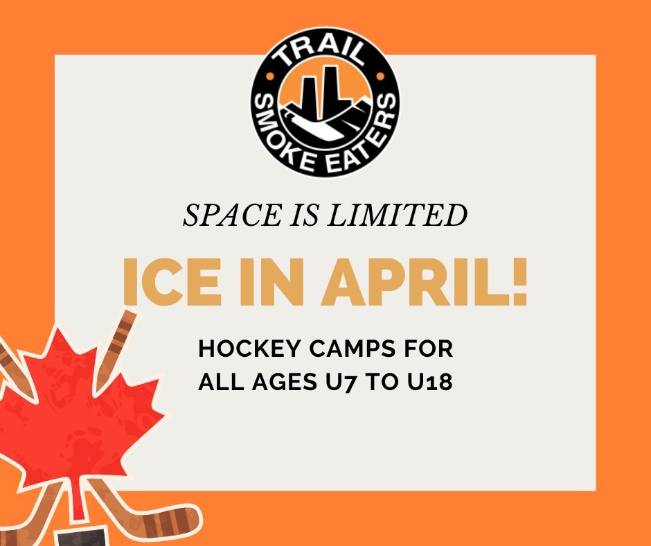 We have ice in APRIL! Hockey players in the Kootenays do not have access to ice year-round so we are excited to extend skill development opportunities for another month.

The Trail Smoke Eaters has scheduled camps for all age categories, from U7 to U18. 
ow.ly/6q0Y50E2LDP