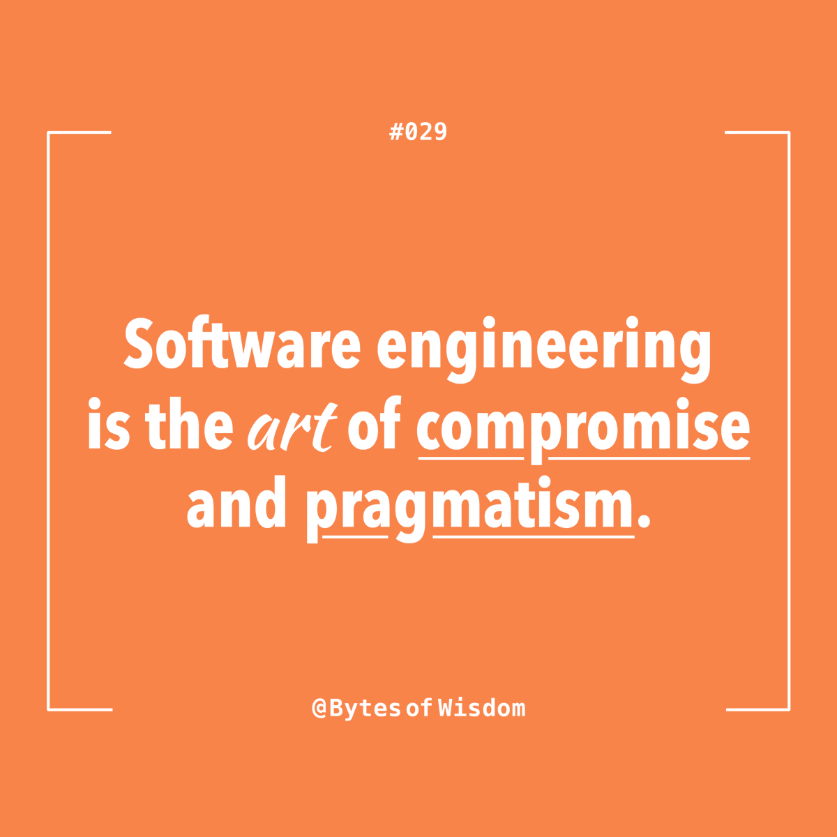 samjarman's tweet photo. Software engineering is the art of compromise and pragmatism. #BytesOfWisdom https://t.co/ZS5l7130Sn https://t.co/sAukYAZmgy