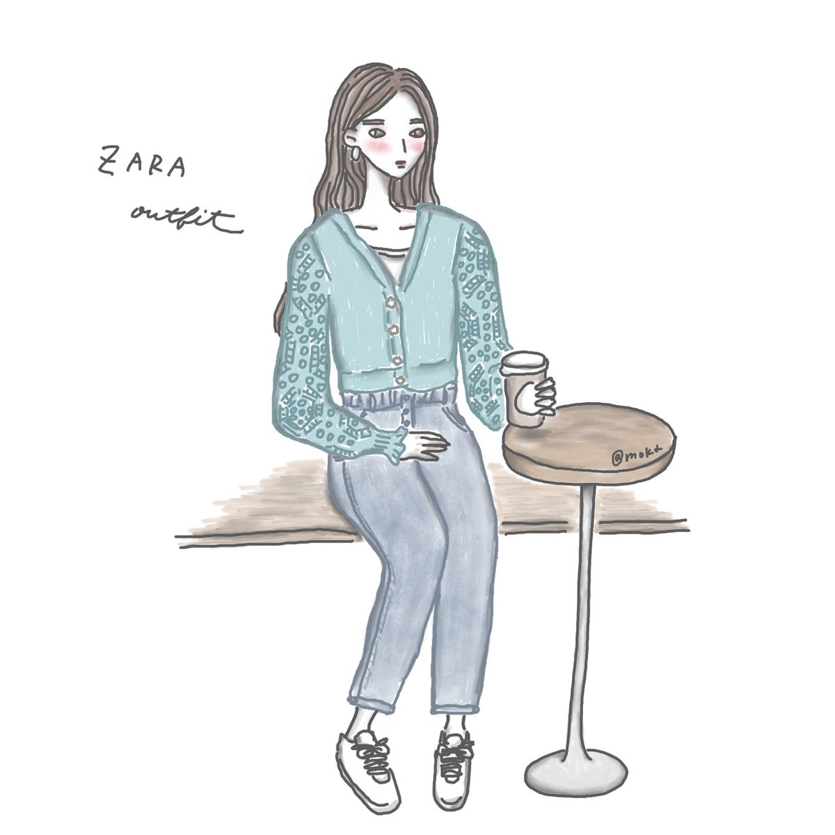 もか Moka コンテンツ好き絵描き Zaraのカーディガンとデニム いつもと違う塗り方で Zaraはショート丈トップスが色々でてたなぁ Zara 春コーデ かわいいイラスト ファッションイラスト イラスト好きな人と繋がりたい 女の子イラスト おしゃれ