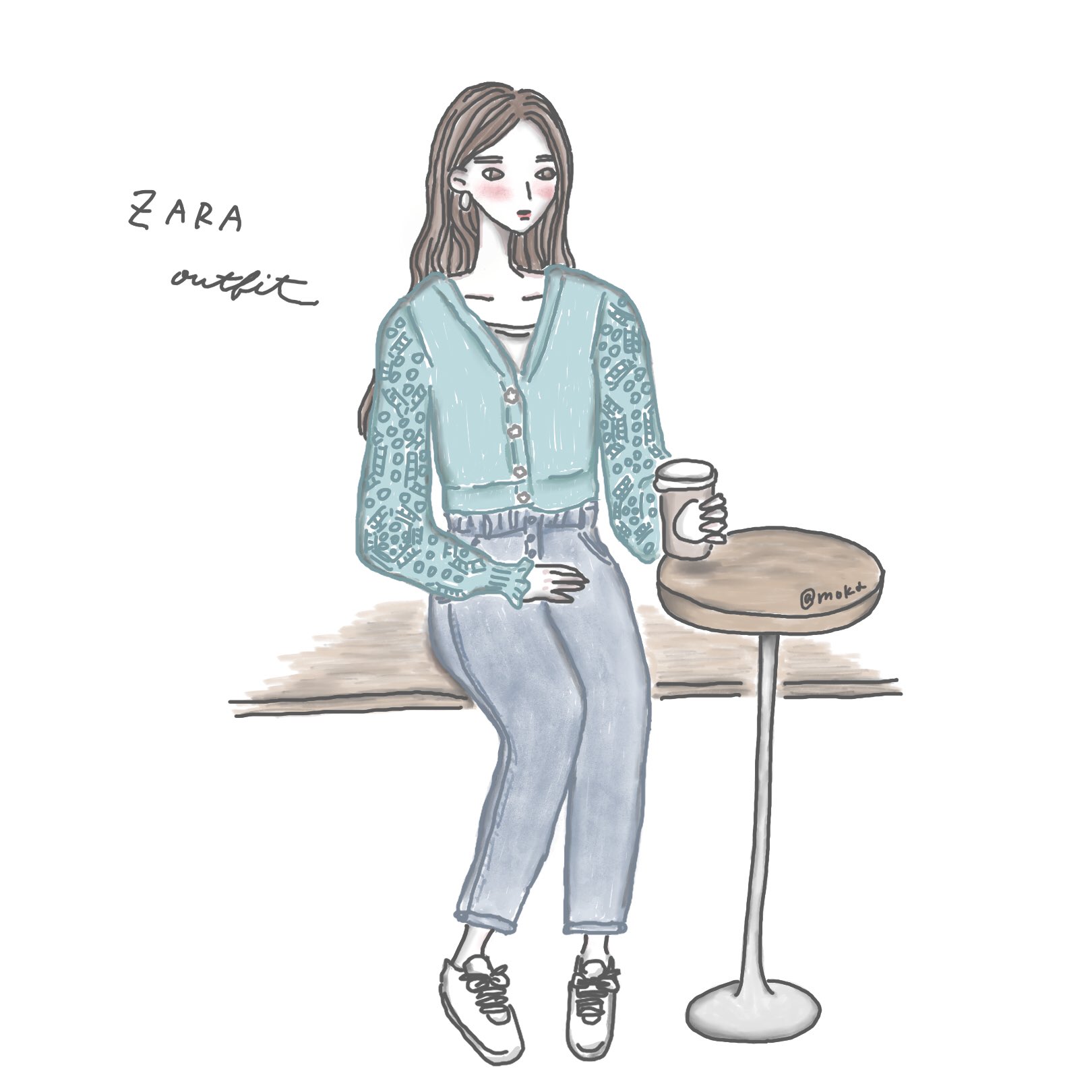 えかき もか Moka 線画イラストとかわいい漫画 Zaraのカーディガンとデニム いつもと違う塗り方で Zaraはショート丈トップスが色々でてたなぁ Zara 春コーデ かわいいイラスト ファッションイラスト イラスト好きな人と繋がりたい 女の子
