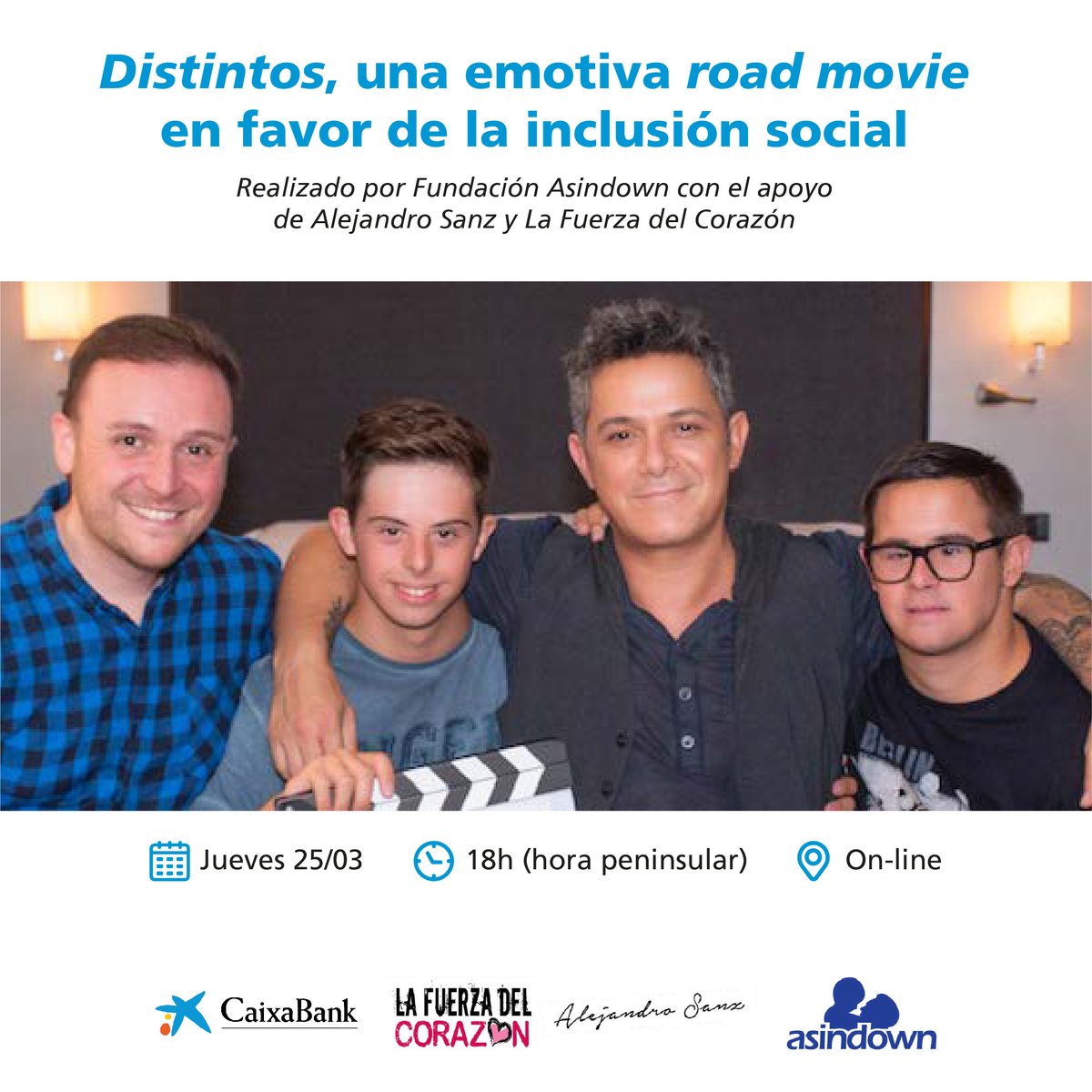 Con el objetivo de apoyar la inclusión de las personas con síndrome de Down, #AcciónSocialCABK te invita al directo con <a href="/ASINDOWN/">ASINDOWN</a> y <a href="/LFdCesmas/">LaFuerzadelCorazón</a> de <a href="/AlejandroSanz/">Alejandro Sanz</a> para la emisión del corto #Distintos el próximo 25/03➡️bit.ly/3cITOb7 
#BancaSocialmenteResponsable