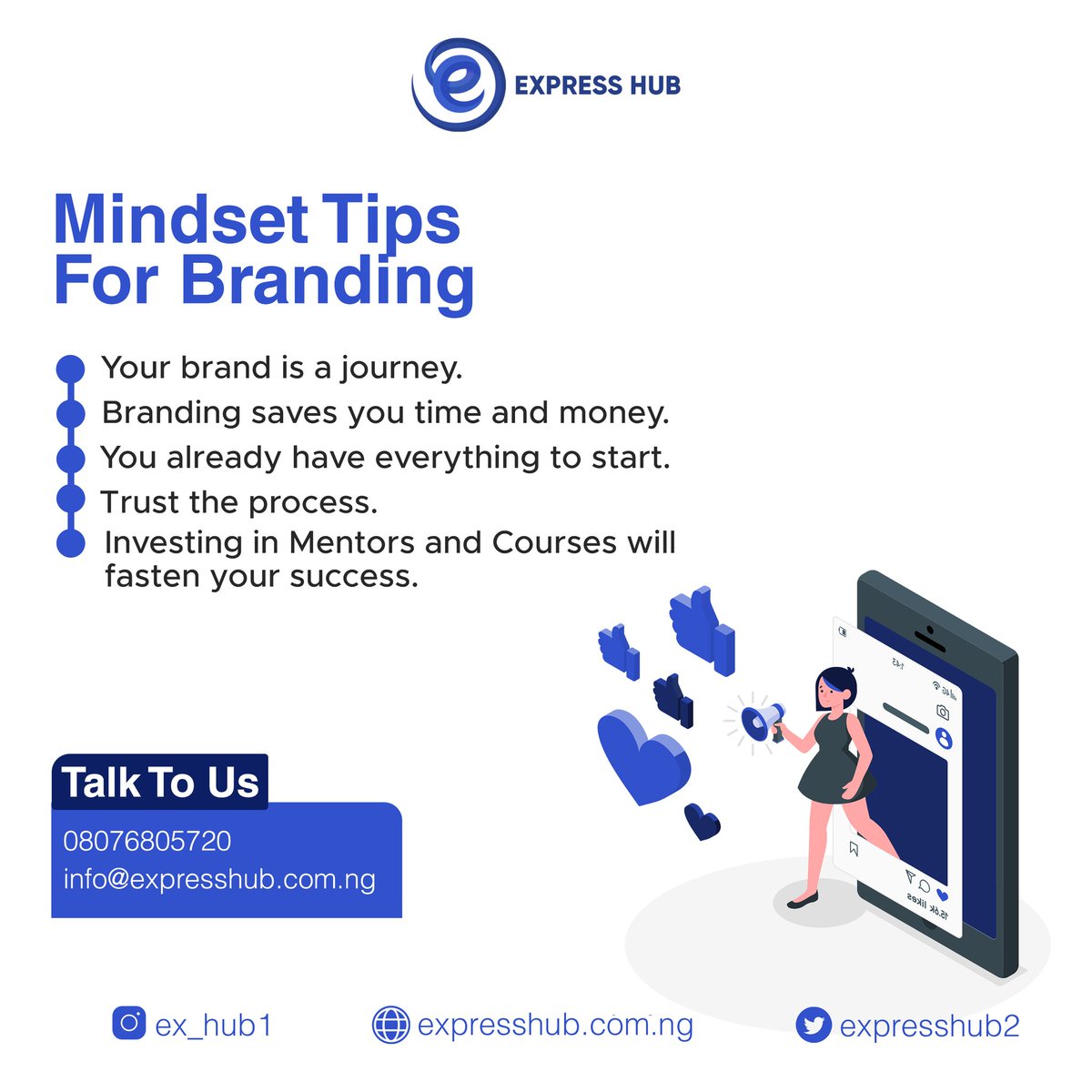 ExpressHub2's tweet photo. Mindset Tips for Branding 🖤👍

Your brand is a journey.
Branding saves you time and money.
You already have everything to start.
Trust the process.
Investing in Mentors and Courses will fasten your success.

#marketing101 #digitalmarketer #onlinebusinessmarketing #marketing https://t.co/jsONedxYob
