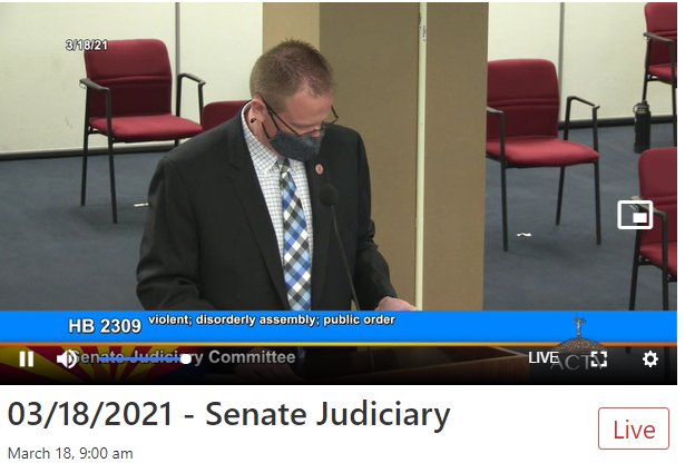 HB 2309 is being heard in committee now. This bill is a direct attack on the First Amendment and will threaten people with felony arrest for protesting. Watch live: azleg.gov/videoplayer/?c…