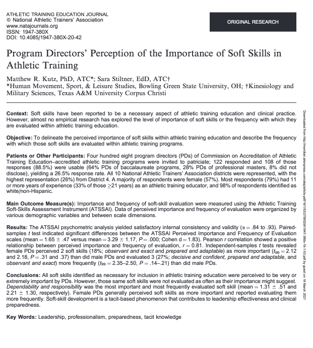 What are your perceptions of soft skills?  Check out Kutz and Stiltner's publication on Program Director perceptions at meridian.allenpress.com/atej/article/1…