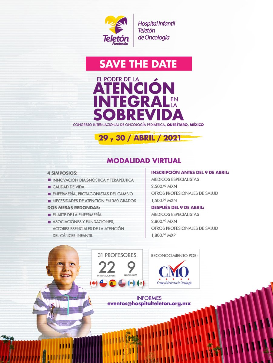 Anunciamos nuestro Congreso Internacional, cuyo contenido científico ha sido planeado cuidadosamente, contaremos con destacados profesores nacionales e internacionales con el propósito principal de trasmitir el poder que tiene la atención integral en la sobrevida. 

#FelizJueves