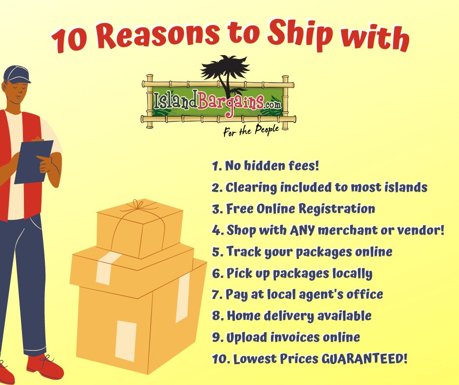 IslandBargains's tweet photo. Ten reasons to choose Island Bargains, PLUS daily shipping via air and ocean! Check our shipping rates here: https://t.co/ktCDnUG3Tr

#cargo #freight #seafreight #caribbean #island #shipping #islandbargains #turksandcaicos #Bahamas #virginislands https://t.co/mLUyxyVKAv