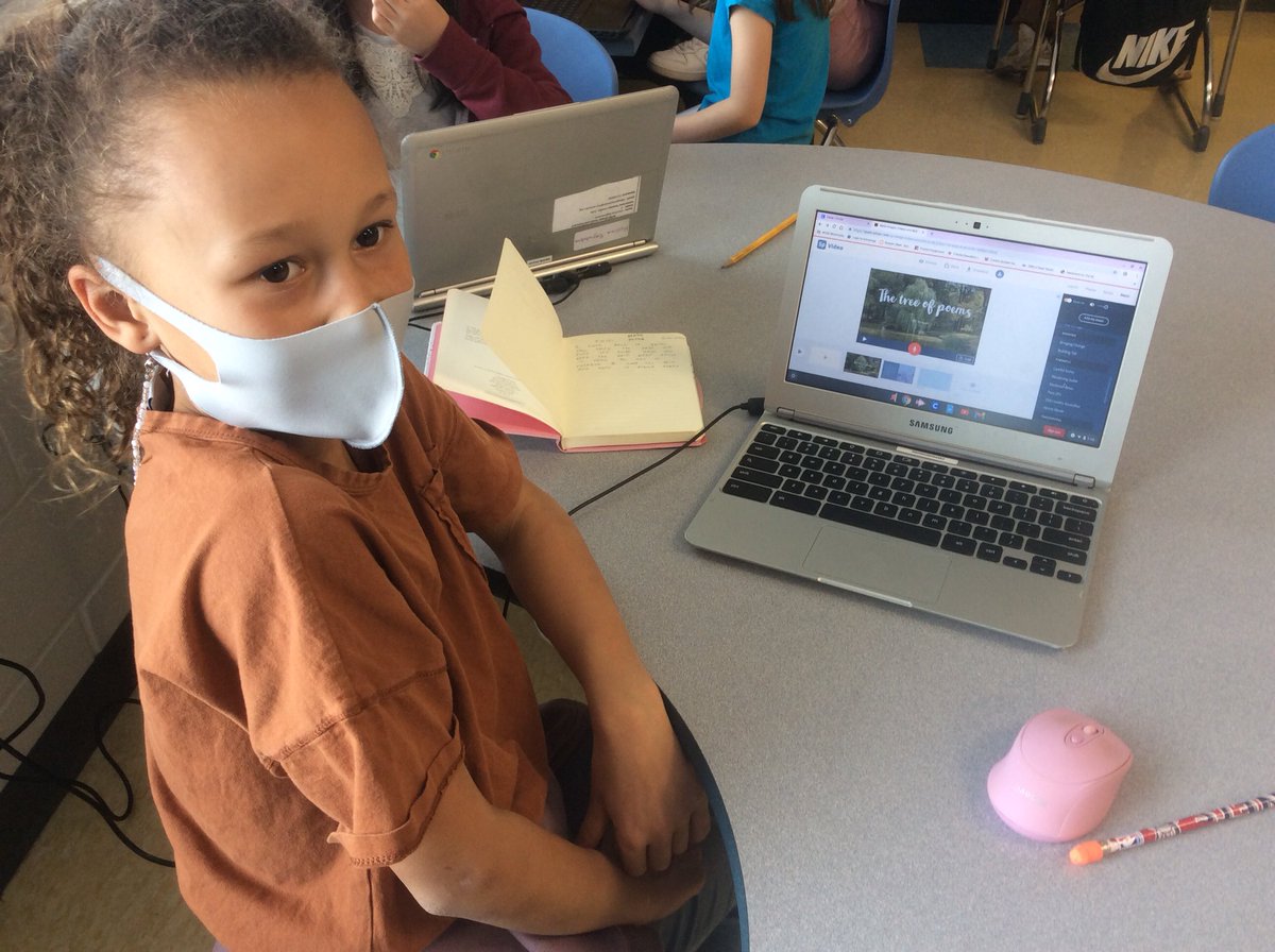 BarbaraKenney5's tweet image. Today I had the pleasure of co-teaching with @juliefessler6 to teach 4th-grade @WTBobcats how to create visual representations of poetry they had written. Students used @AdobeSpark to create videos complete with text,images, music and voiceovers. #WClearns #WCconnects @WestCler