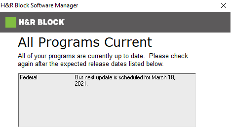 DonaldMJacobsen's tweet photo. @HRBlock Your software is telling me the next update is March 18th. Today is March 18th. I can't e-file my taxes because you don't have a form that's been available from the IRS for weeks. What's going on over there? https://t.co/b7kccWzPjO