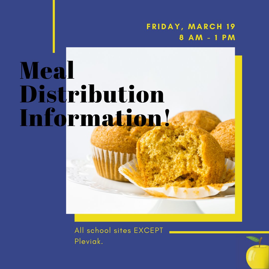 JTMMScougars's tweet photo. Meal Distribution will take place TOMORROW (Friday, March 19) between 8 am and 1 pm at all sites EXCEPT Pleviak. You will be given 5 weekdays worth of food. The next meal distribution day will be Wednesday, March 24. See you then!
#inspireempower116 #inthistogether116 https://t.co/jhR05cb9a6