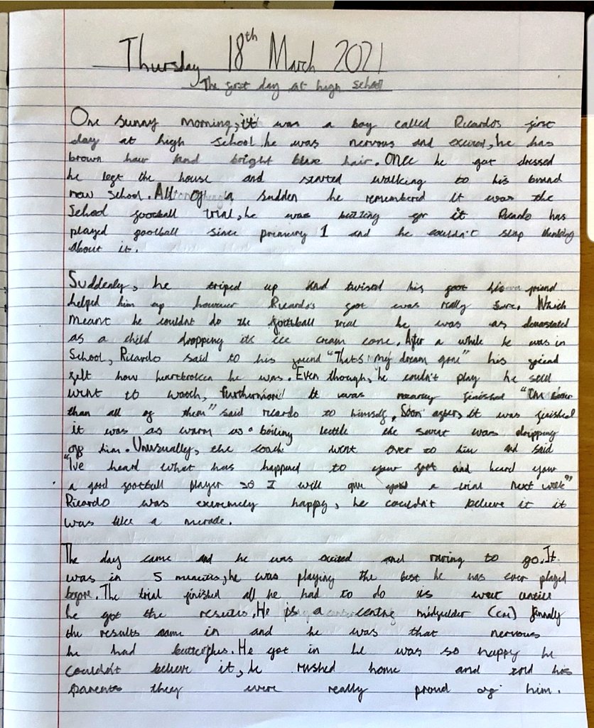 MrsEdwards_IWBS's tweet photo. We have been working hard on developing characterisation, setting and "show not tell" in our narrative writing this week. Today we kept our plot simple to allow us to focus on showing off all the fantastic skills we have been honing! #VPSwrite https://t.co/24pdzEd4QM