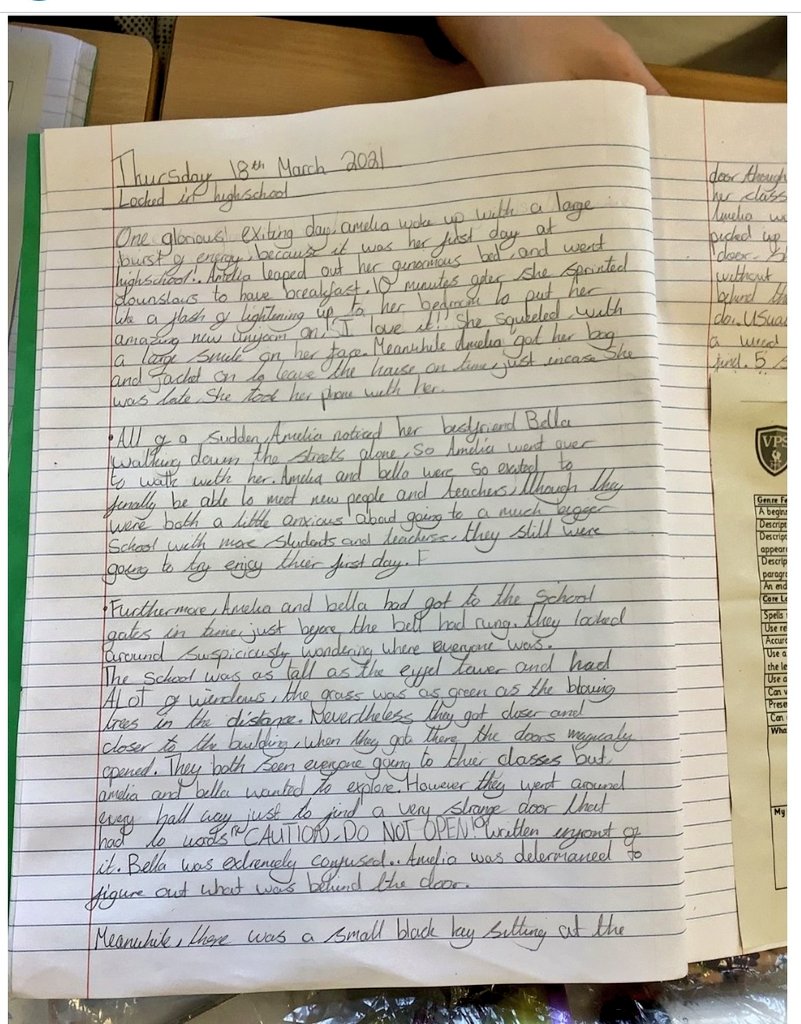 MrsEdwards_IWBS's tweet photo. We have been working hard on developing characterisation, setting and "show not tell" in our narrative writing this week. Today we kept our plot simple to allow us to focus on showing off all the fantastic skills we have been honing! #VPSwrite https://t.co/24pdzEd4QM