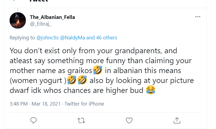 Another #Albanian strikes again.
I am seriously wonder what kind of education do these Albanians receive in school or in general.

Just for a reference stand point: en.wiktionary.org/wiki/%CE%93%CF…