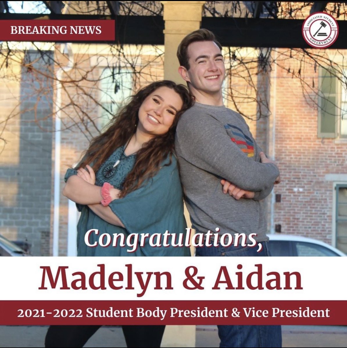 Congratulations to our brothers Madelyn Jett and Aidan McKeon for being elected Student Body President &amp; Vice President! Gamma Gamma is so proud of you and we can’t wait to see what you accomplish!
