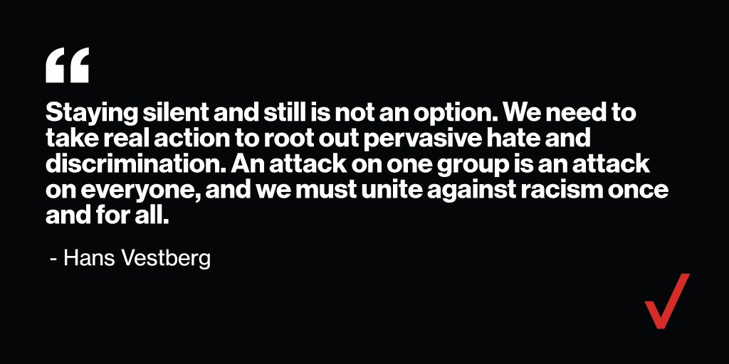 WendyTaccetta's tweet photo. This is who we are at @Verizon. “An attack on one group is an attack on everyone. “

Hate is a choice &amp; it is learned. We can drive it out of our communities if we stand united. I know where I stand. There is no room for disagreement on something this important. #StopAsianHate https://t.co/eOhMM5137a