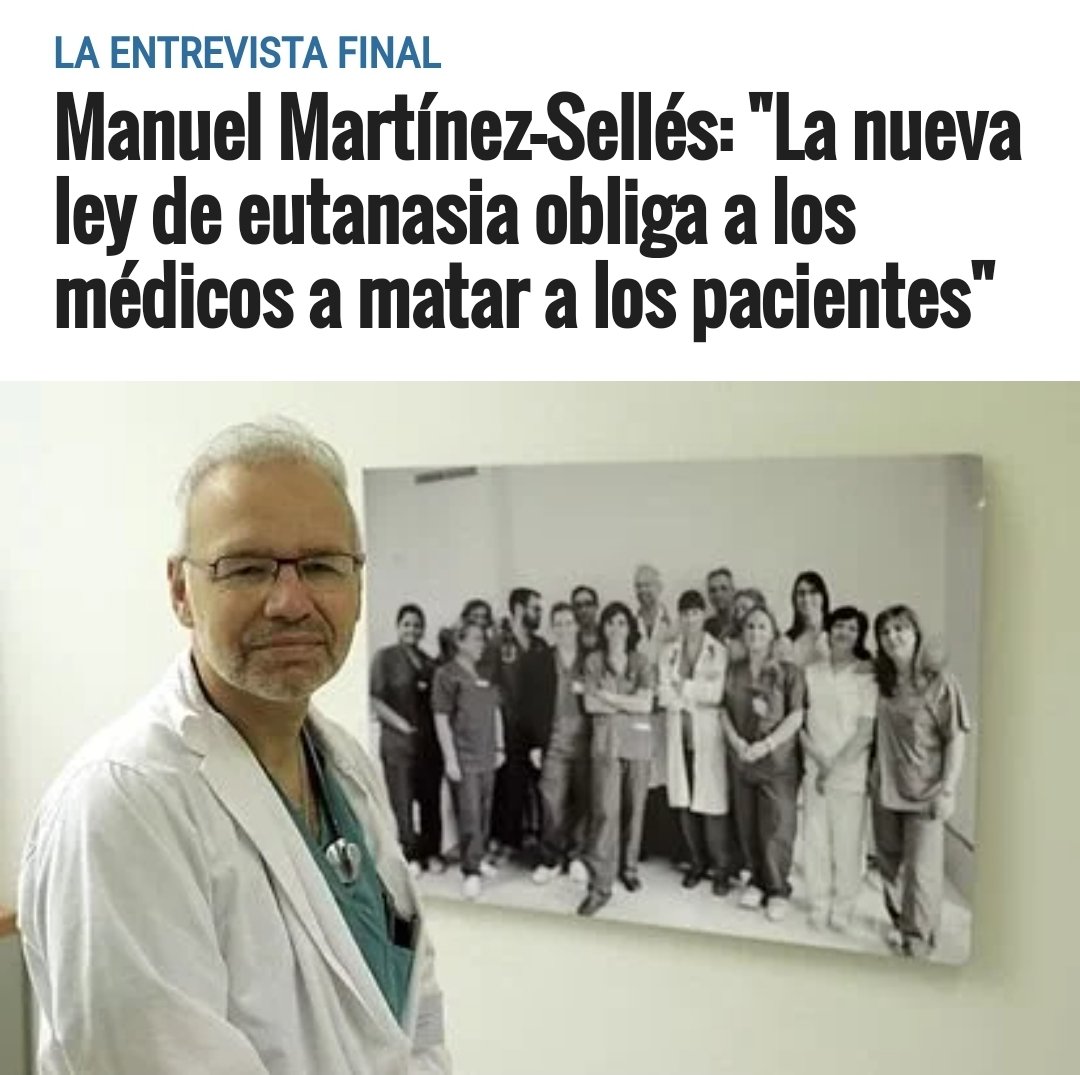 cvelayos's tweet image. Si eres médico y estás colegiado en Madrid haz RT si consideras que estas declaraciones de Martínez-Sellés, (presidente del @Icomem_Oficial) no te representan y consideras que la ley de Eutanasia no obliga a nadie a morir ni a matar, sino de proteger el derecho a morir dignamente