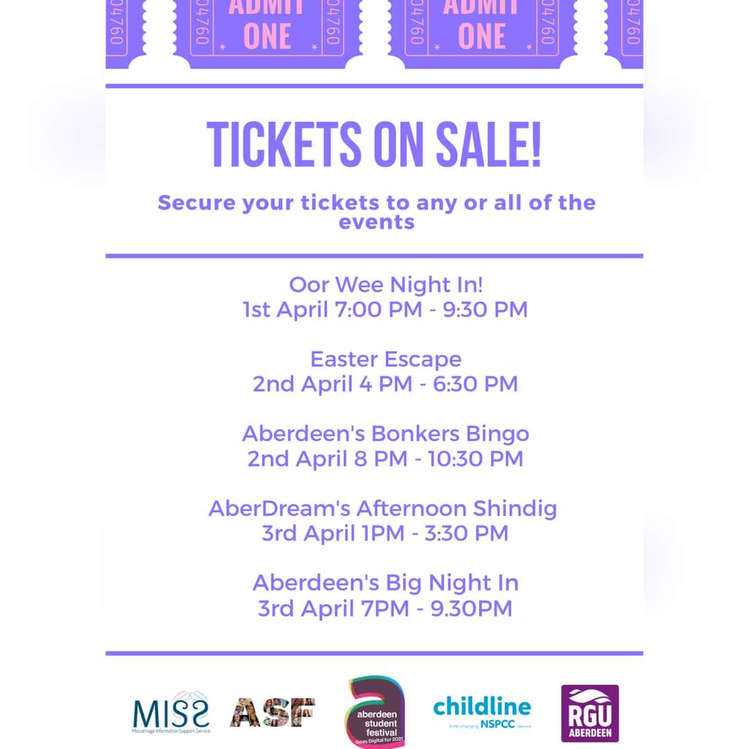 ASF 2021😁 Here's all you need to know.
🔹Tickets &amp; more Info:
rgu.ac.uk/events/aberdee…
🔹Socials on FB&amp;Insta:
Stayin' Hame Events 
Granite City Events 
Thistle Events 
AberDream Events 
Diamond of the Deen Events 
🔹Charities:MISS &amp; NSPCC Childline 
#Escape2ASF