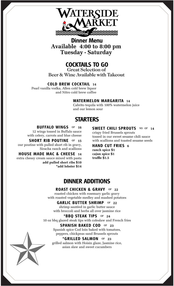This Week's Dinner Additions, Check out the full menu at watersidemarket.com