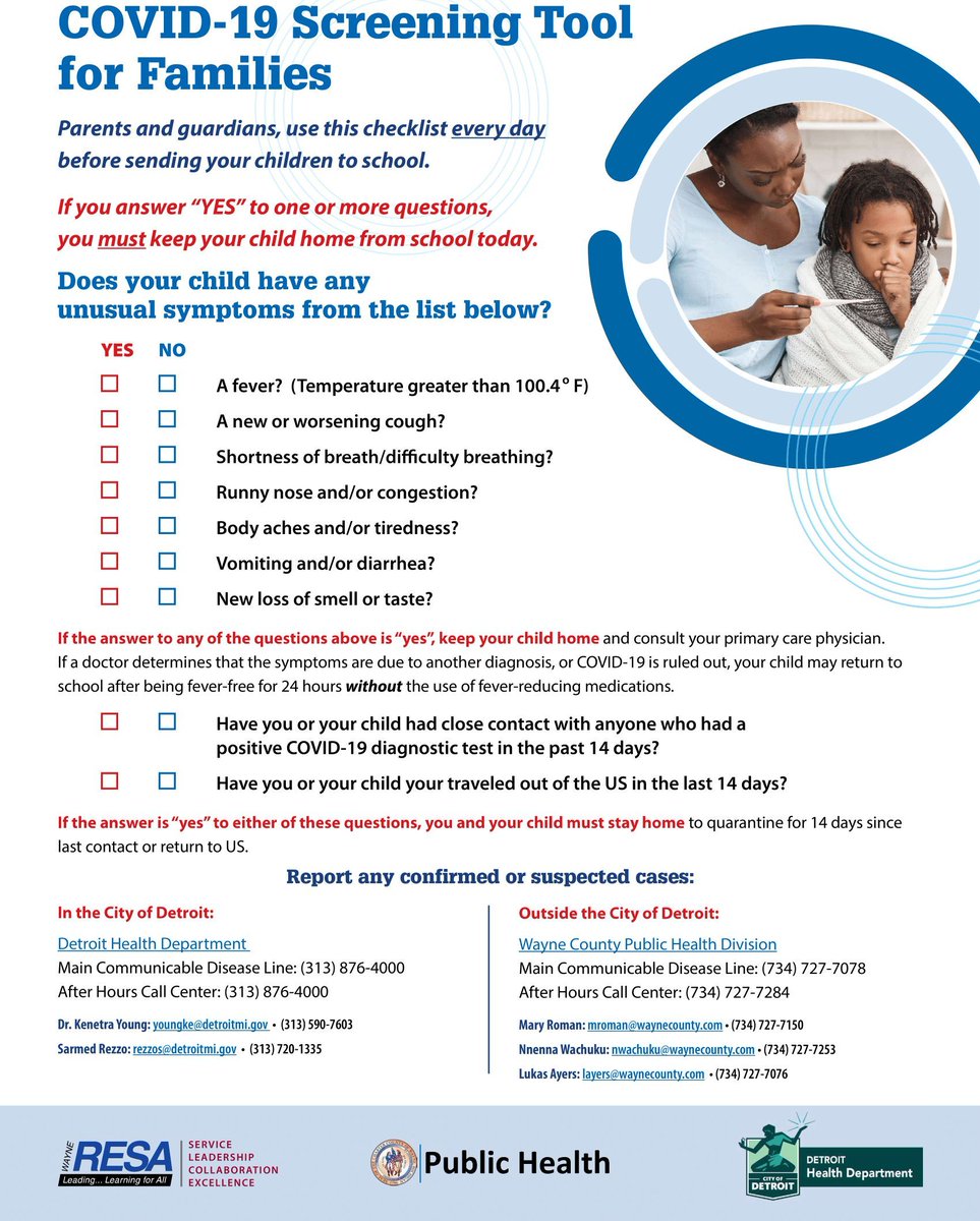 Your safety is our top concern!  DPSCD requires temp checks and screenings daily before entering any school and district buildings. You can view a quick checklist by using bit.ly/DailyTestDPSCD #StudentsRise