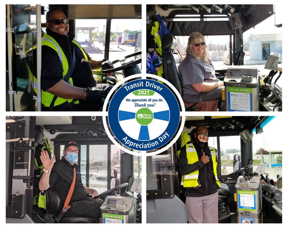 Today is #TransitDriverAppreciationDay! While we’re grateful for our drivers year-round, today we’re recognizing the heroes at Pierce Transit who kept our system rolling & provided important rides to our customers throughout the pandemic.  RT to show them how thankful you are!