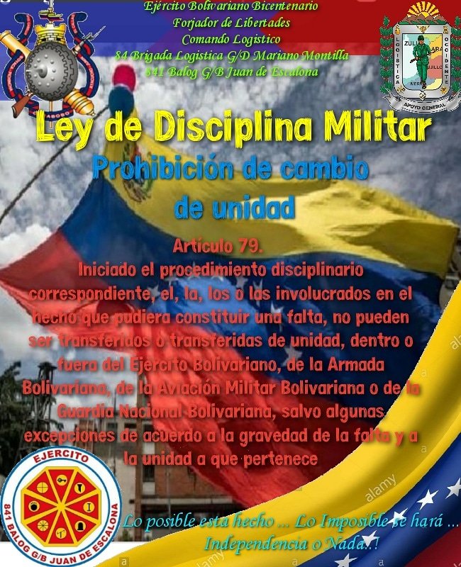 #18MAR..🇻🇪⚜📚 ⚖Ley de Disciplina Militar....⚖📚⚜🇻🇪
▶️#EjercitoNacionalBolivariano
@nicolasmaduro
 @vladimirpadrino
 @libertad003
 @ceballosichaso
@somos_ejercito
 @DhernandezL2020
@Ej_clogEjb
@84BrigadaLogist1
@balogistico841