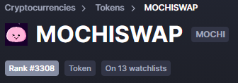 MochiRocket's tweet photo. Congratulations @mochiswap 🚀🚀🚀

NOW listed on #CMC #Coinmarketcap #mochiswap $apesox #bsc #Multichain #DEX #cryptocurrencies #ecosystem #Crypto #CryptoNews #dogecoin #BNB #ADA #DOT #ETH #BTC $ONE #NFTs #harmonyone https://t.co/hiGjm8TecL
