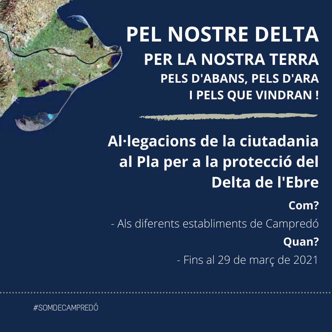 juntsxcampredo's tweet photo. Des del grup de #JuntsPerCampredó, ens unim a la iniciativa de Moviment de Lluita pel Delta de l’Ebre i emplacem a tota la població de Campredó i a tota la ciutadania del Delta i de fora del Delta a signar al•legacions en contra del "Plan para la Protección del Delta del Ebro" https://t.co/JfiyqoqhSw