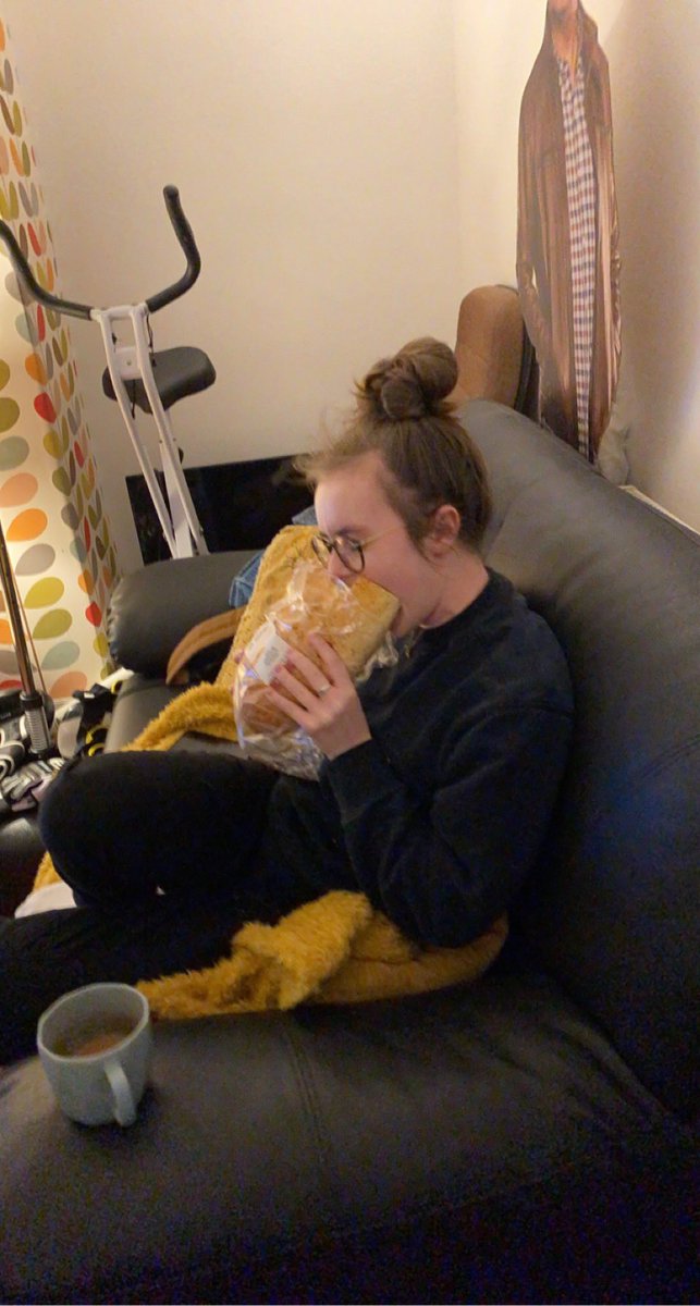 Literally just finished a workout for football, then walked in to the living room and was greeted by lizzy biting in to a whole loaf of bread