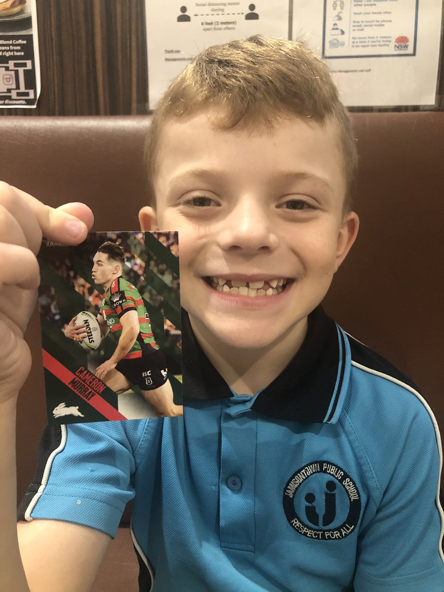brendonkop's tweet photo. One very excited boy to get his favourite @SSFCRABBITOHS player this morning #rabbitohs #ssrabbitohs #southsydneyrabbitohs #footycard #favouriteplayer https://t.co/dR9EFqeN2U