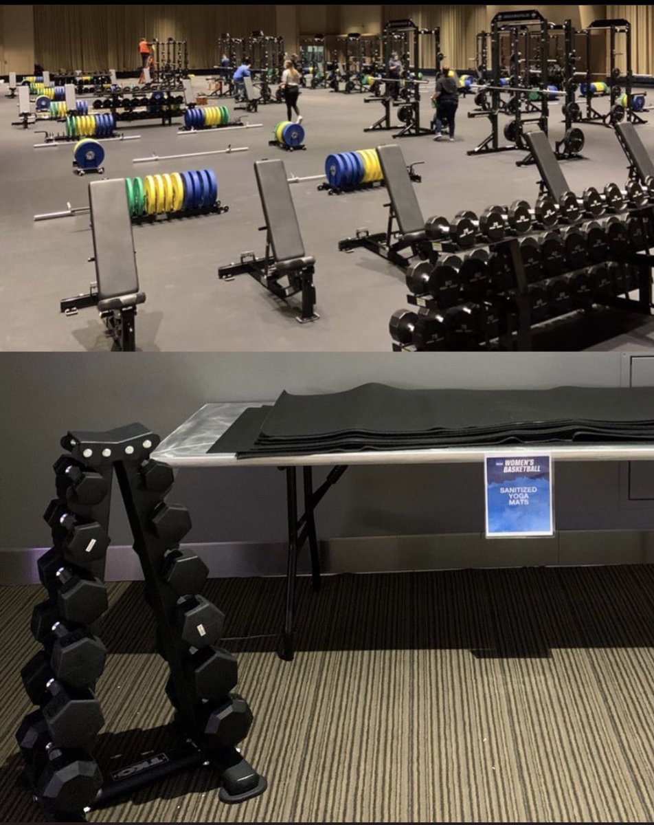 Women’s @NCAA bubble weight room vs Men’s weight room... thought this was a joke. WTF is this?!? To all the women playing in the @marchmadness tournament, keep grinding!