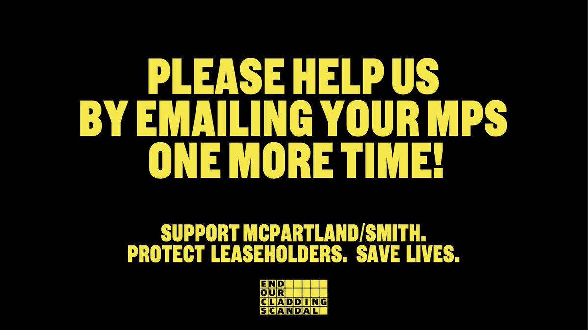 📢📢📢

The Fire Safety Bill returns to the House of Commons on MONDAY ❗

Let's win this fight once &amp; for all

URGENT: 
Write to your MP NOW with our ✨ new ✨ template

For you: endourcladdingscandal.eaction.org.uk/emailmpnew1

For friends &amp; family: endourcladdingscandal.eaction.org.uk/emailmpnew2

#EndOurCladdingScandal