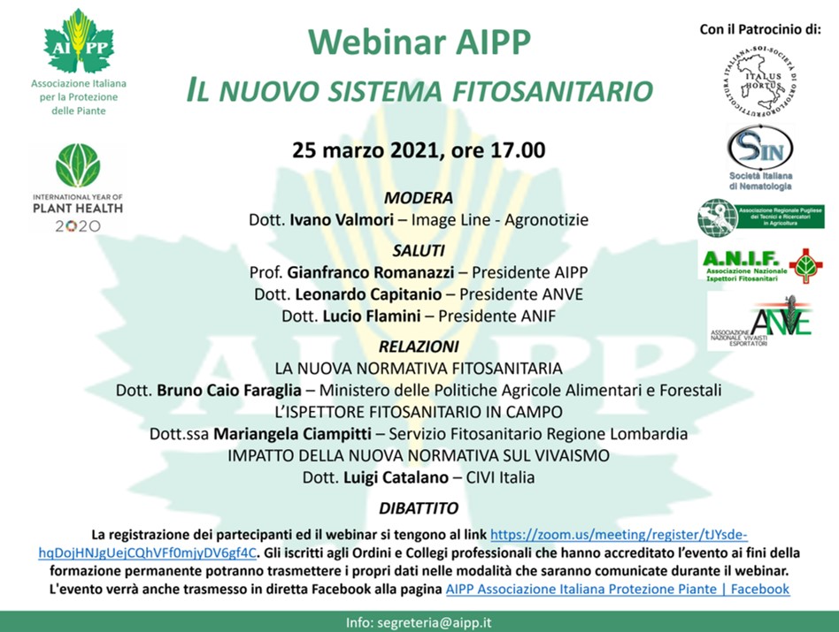 Aipp1992's tweet photo. #Webinar #AIPP La nuova #normativa #fitosanitaria, #patrocinato da #SOI, #SIN, #ANIF, #ARPTRA e #ANVE, #relatori Dott.
#Faraglia del #MIPAAF, Dott. #Ciampitti del #SFR #Lombardia e Dott. #Catalano del #CIVI #Italia, #modera il Dott. #Valmori, #link https://t.co/x7FaJJqCHd https://t.co/0KaAQfRxUX