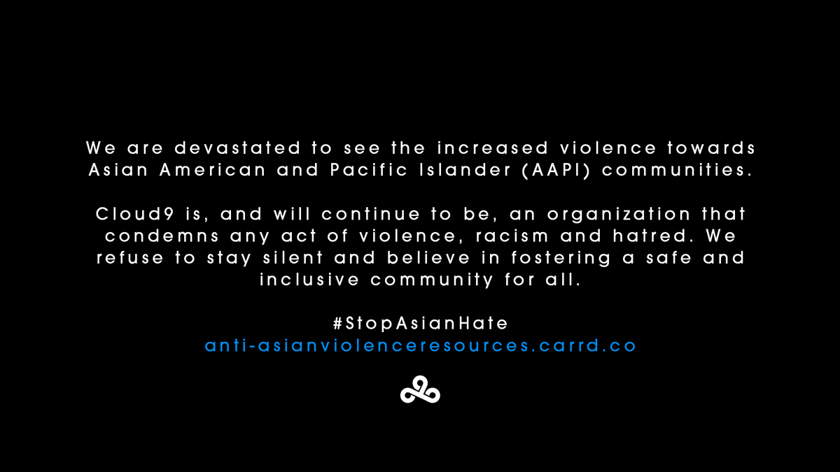 Cloud9's tweet photo. #StopAsianHate

Learn more: https://t.co/Wsh9Kp2CAe https://t.co/MJx8htDAPz