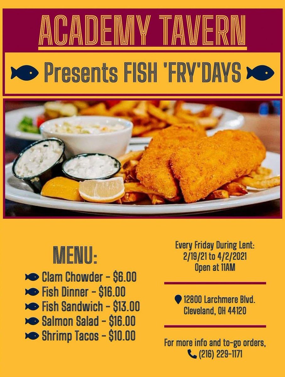 <a href="/AcademyTavern/">Academy Tavern on Larchmere</a> #fishfry #FridayVibes #Cleveland #Eat #Academytavern #DrinkResponsibly