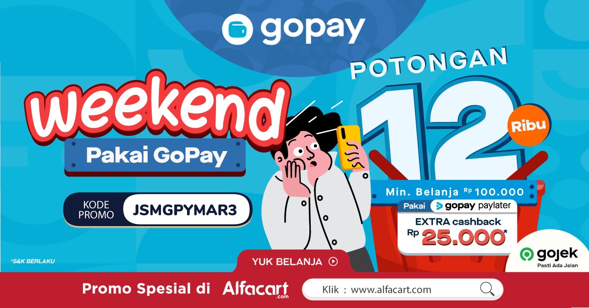 Alcartian! Belanja pas JSM pakai GoPay Double HEMATNYA! Nikmati potongan EXTRA 12ribu + CASHBACK 20ribu hanya di Alfacart.com!

Semakin mudah belanja kebutuhanmu #DariRumahAja pakai aplikasi Alfacart! Nikmati promonya disini >> alfa.id/jsmgopaytw