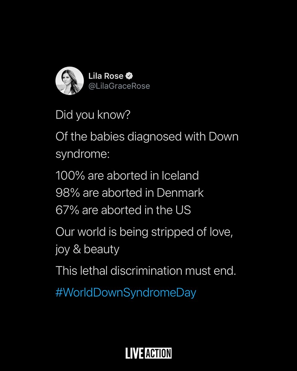 LiveAction's tweet photo. We are killing people for having an extra chromosome. 😔 We must stop the lethal eugenics and discrimination. We must protect the vulnerable. #WorldDownSyndromeDay https://t.co/FXxQNxlfO3
