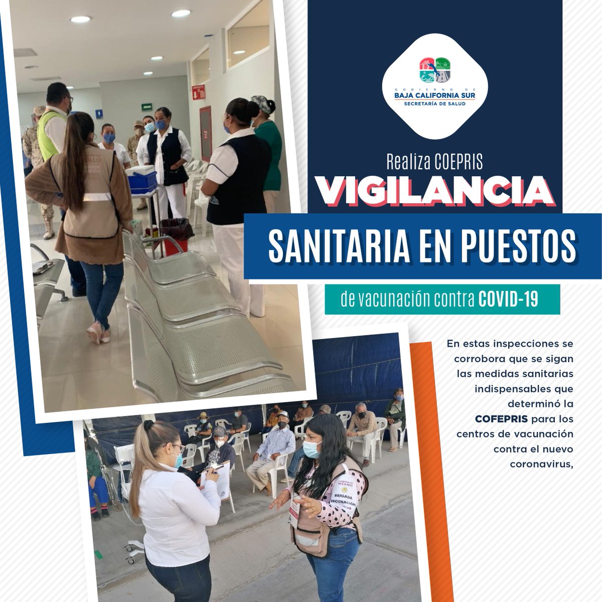 SSA_BCS's tweet photo. Personal de #COEPRIS realiza verificaciones en los puestos de vacunación contra Covid-19, para constatar que se apliquen las medidas oportunas para prevenir contagios y que los inmunizantes estén debidamente conservados. https://t.co/8WYx1DyhS3