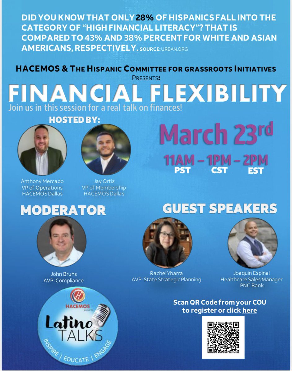 To all my #WOANY members &amp; non-members, join us for the Financial Flexibility talk hosted by our partners @HacemosDallas on March 23rd. Deets ⤵️ to register! #WOA #Hacemos #LifeAtATT #LatinoStandUp