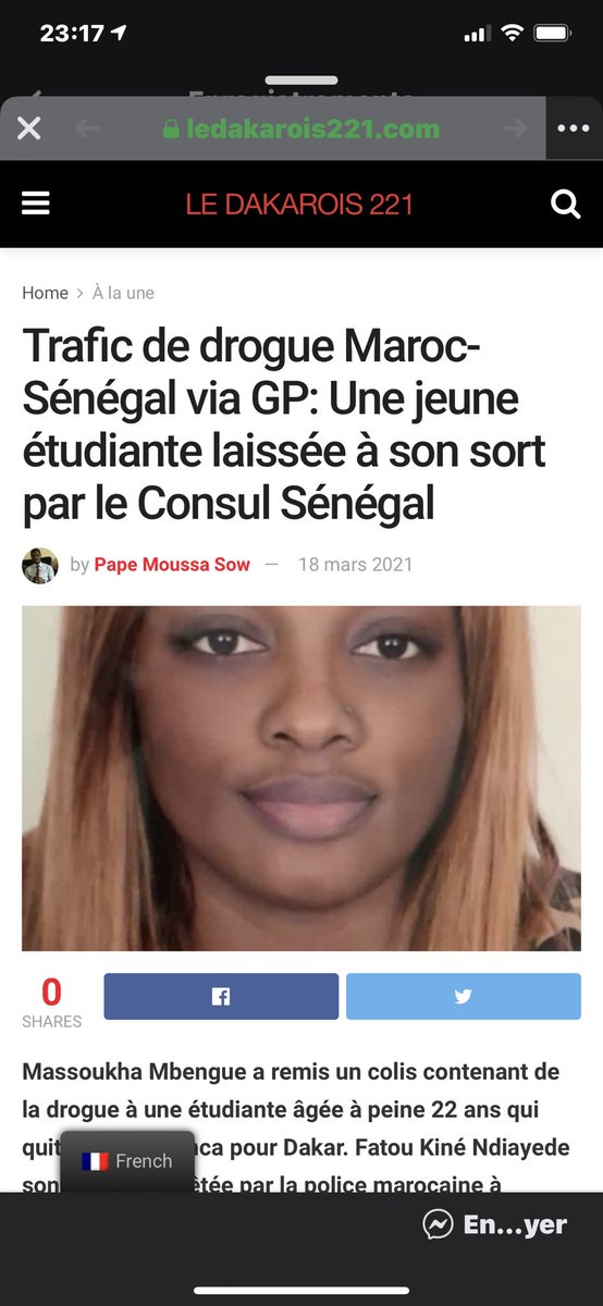 Makhfouss2's tweet photo. Trafic de drogue Maroc Senegal via GP: Une jeune étudiante laissée à son sort par le Consul Sénégal! 

«Si personne n’intervient, une jeune fille sera lamentablement sacrifiée et risque de perdre son avenir à jamais pour la faute d’un délinquant qui s’est envolé dans la nature.” https://t.co/6GKPIShifG