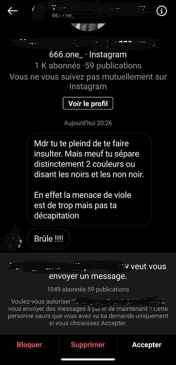 Depuis mercredi &amp; mon «interview» sur Europe 1 (censée être un droit de réponse suite à de fausses affirmations faites sur l’ <a href="/UNEF/">UNEF</a>), je suis harcelée &amp; menacée.

Toujours debout en tout cas, malgré cette énième vague de harcèlement.

Extraits des milliers de MP/DM/com reçus
1/2
